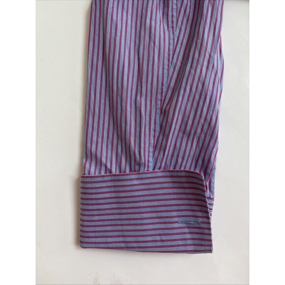 Thomas Pink Blue/Red Stripe Slim Fit Traveller Button Down Spread Shirt 16.5 - Picture 2 of 9
